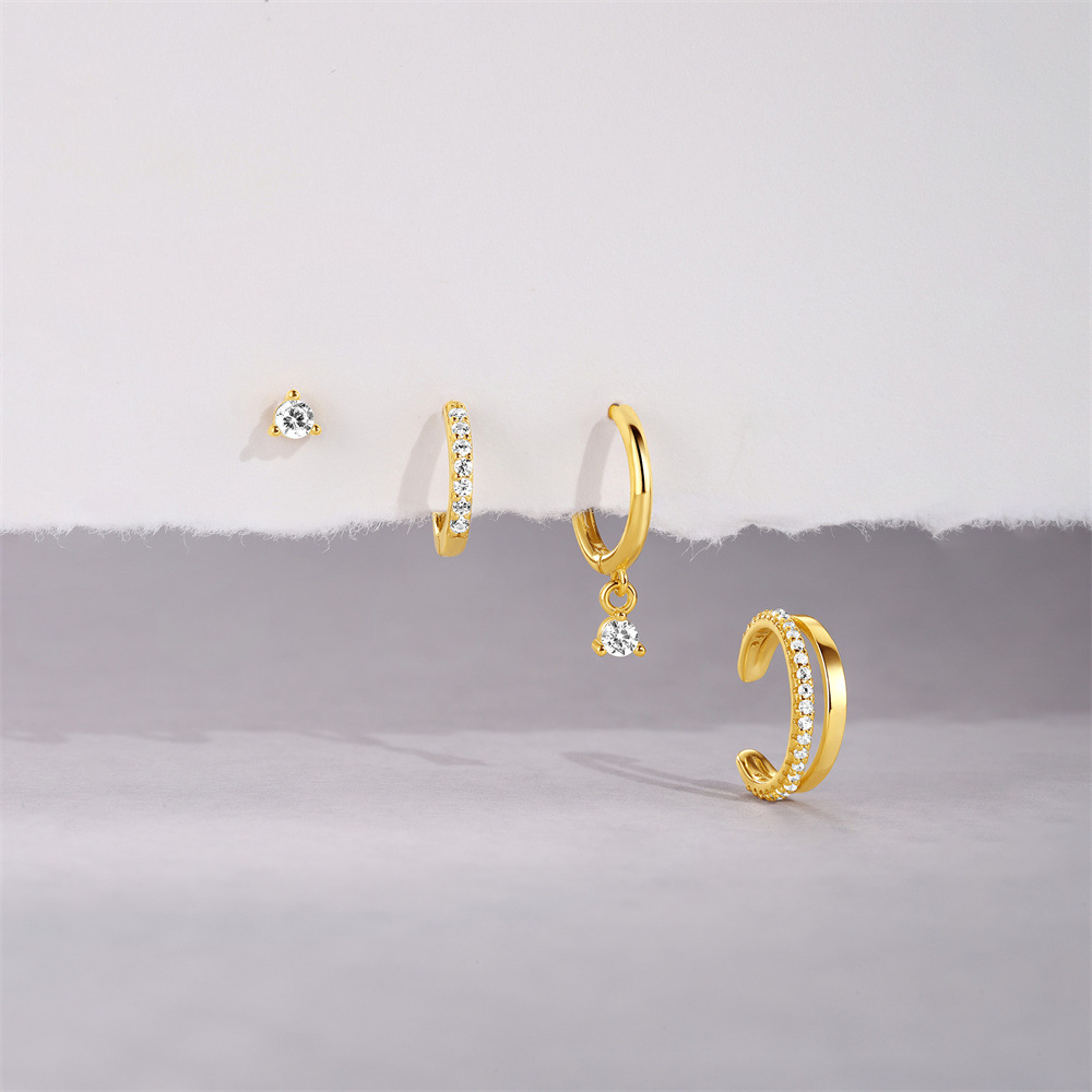 Simple Style, Shiny Style 1 Set 925 Sterling Silver Zircon Geometric Earrings