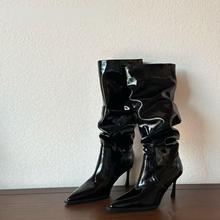 复古褶皱堆堆靴尖头细跟骑士靴女2025新款时尚性感辣妹高跟长筒靴