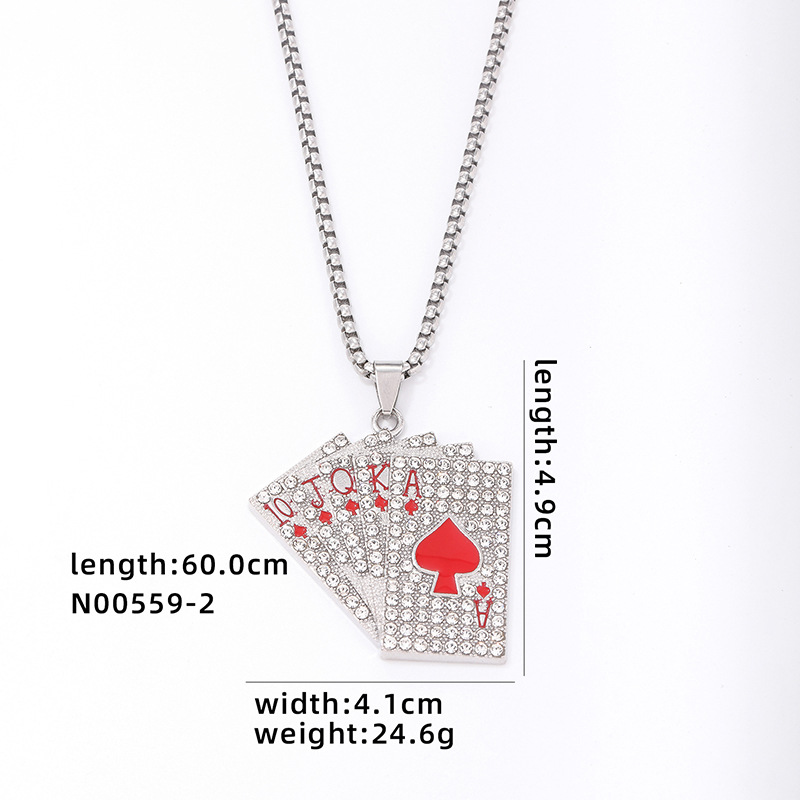 Hip-Hop Poker 304 Stainless Steel Zinc Alloy Plating Inlay Rhinestones Rhodium Plated Men's Pendant Necklace display picture 9