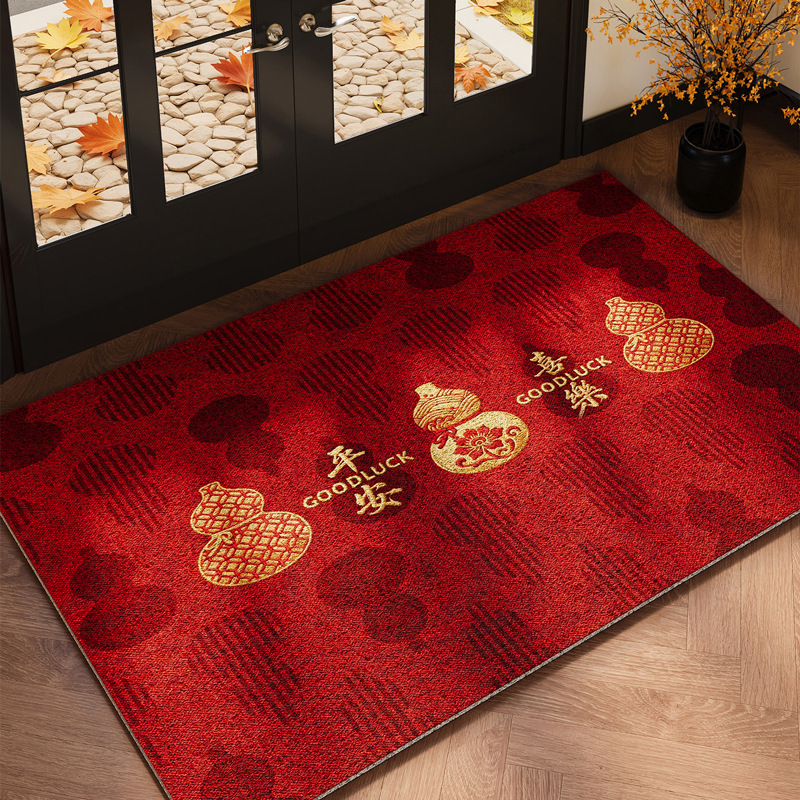 Red Festive Entrance Door Mat, Customizable Cut-To-Size Silk Loop Mat, New Chinese Style Gourd-Shaped Door Mat Red Festive Entrance Door Mat, Customizable Cut-To-Size Silk Loop Mat, New Chinese Style Gourd-Shaped Door Mat