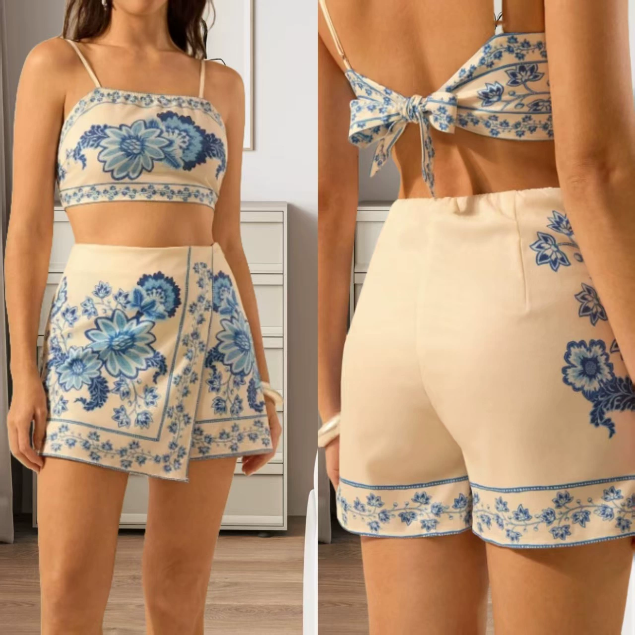 25 спот независимых станций Amazon трансграничные горячие распродажи летом новый принт шнуровка шорты из двух частей