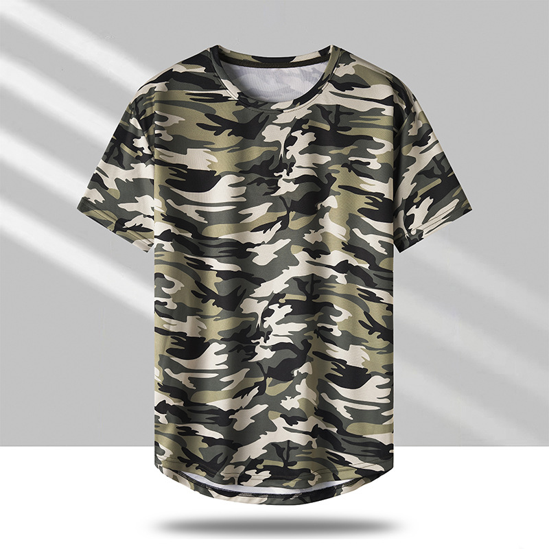 Europa tamaño transfronterizo verano delgado seda de hielo elástico ropa de trabajo de manga corta hombre rápido secado camiseta transpirable ropa de camuflaje ropa de trabajo image 3