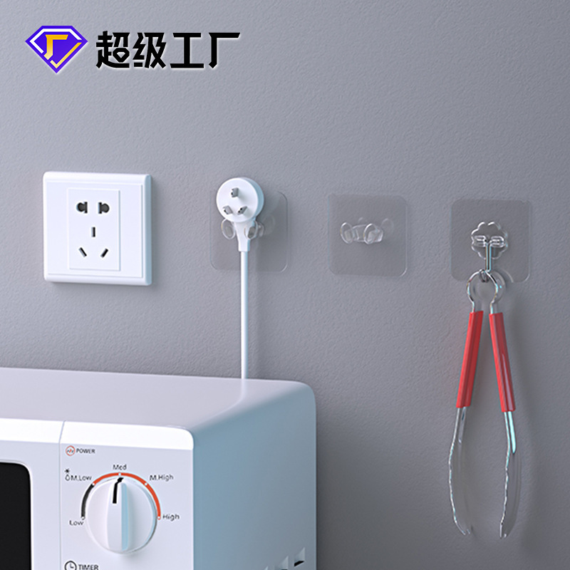 Kitchen Traceless No-Drill Adhesive Hooks, Transparent Wall-Mounted Hooks, Strong Load-Bearing Bathroom Sticky Hooks