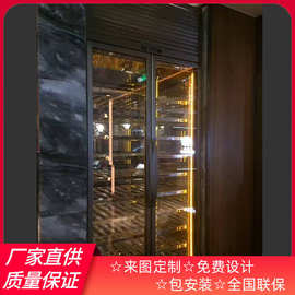 洋房客厅 不锈钢整体恒温酒窖工程 松木实木雪茄柜 设计效果图片