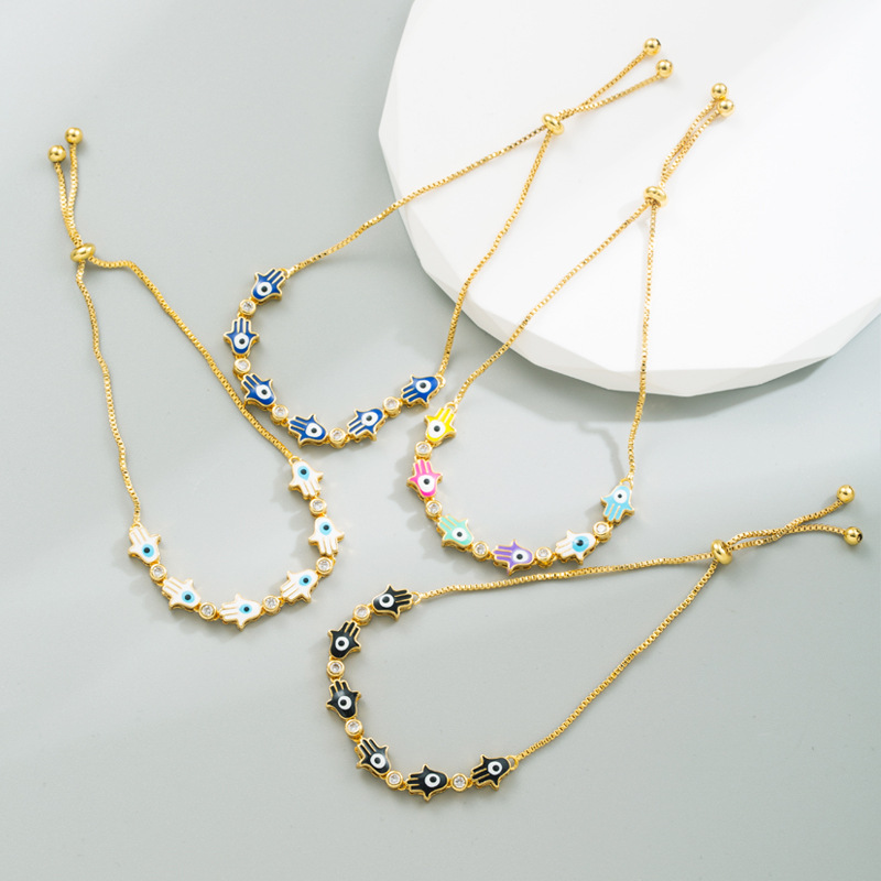 Fashion Palm Copper Bracelets Enamel Inlay Zircon Copper Bracelets