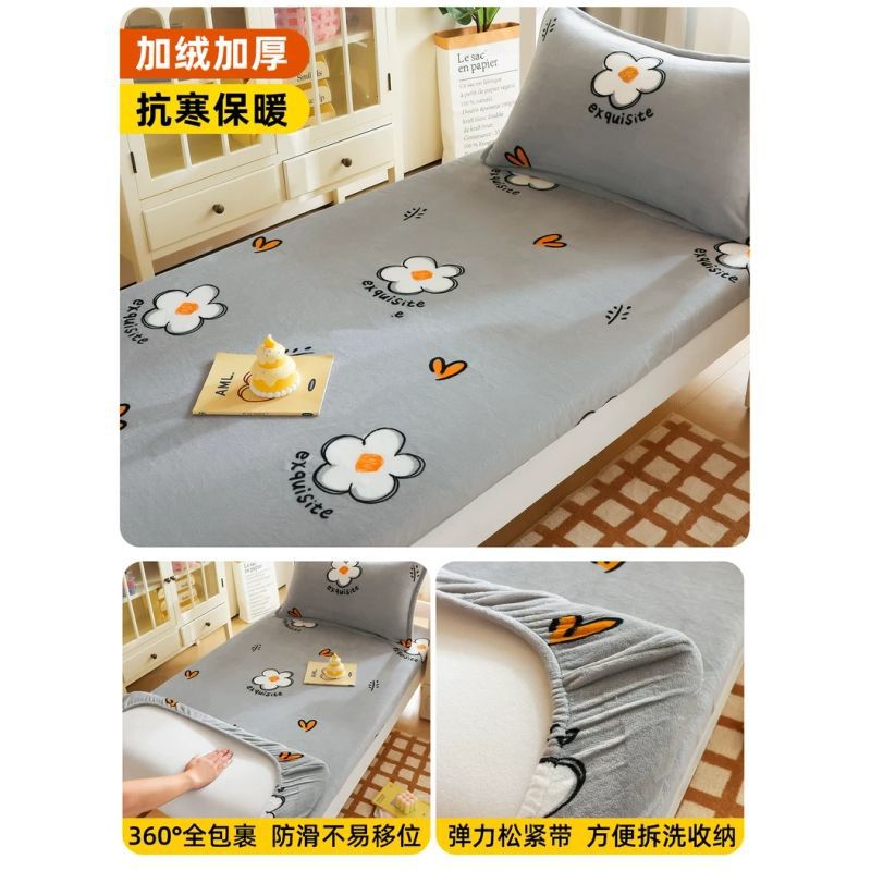 dormitorio de estudiantes cama de invierno una sola pieza de camisa de cama cálida cubierta de colchón protector de camisa de coral gruesa brida de coral