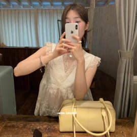 IMISS 夏季法式慵懒风设计重工刺绣钩花V领微透朦胧美感无袖小衫