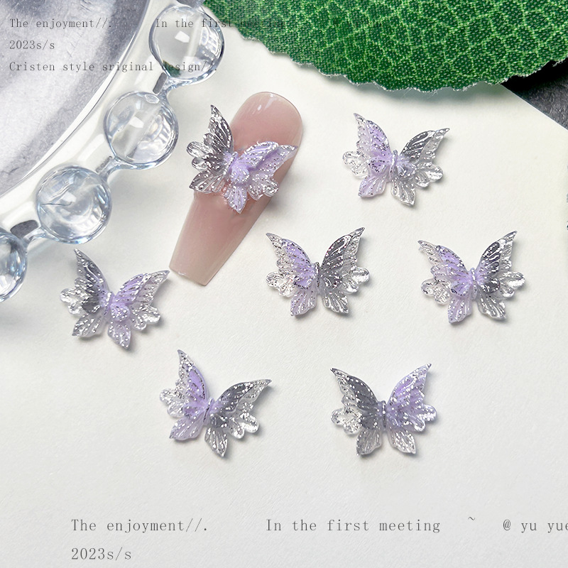 Nueva joyería de uñas de estilo gris-púrpura salvaje de estilo ins mezclada luminosa tridimensional de flores pequeñas accesorios de armadura al por mayor