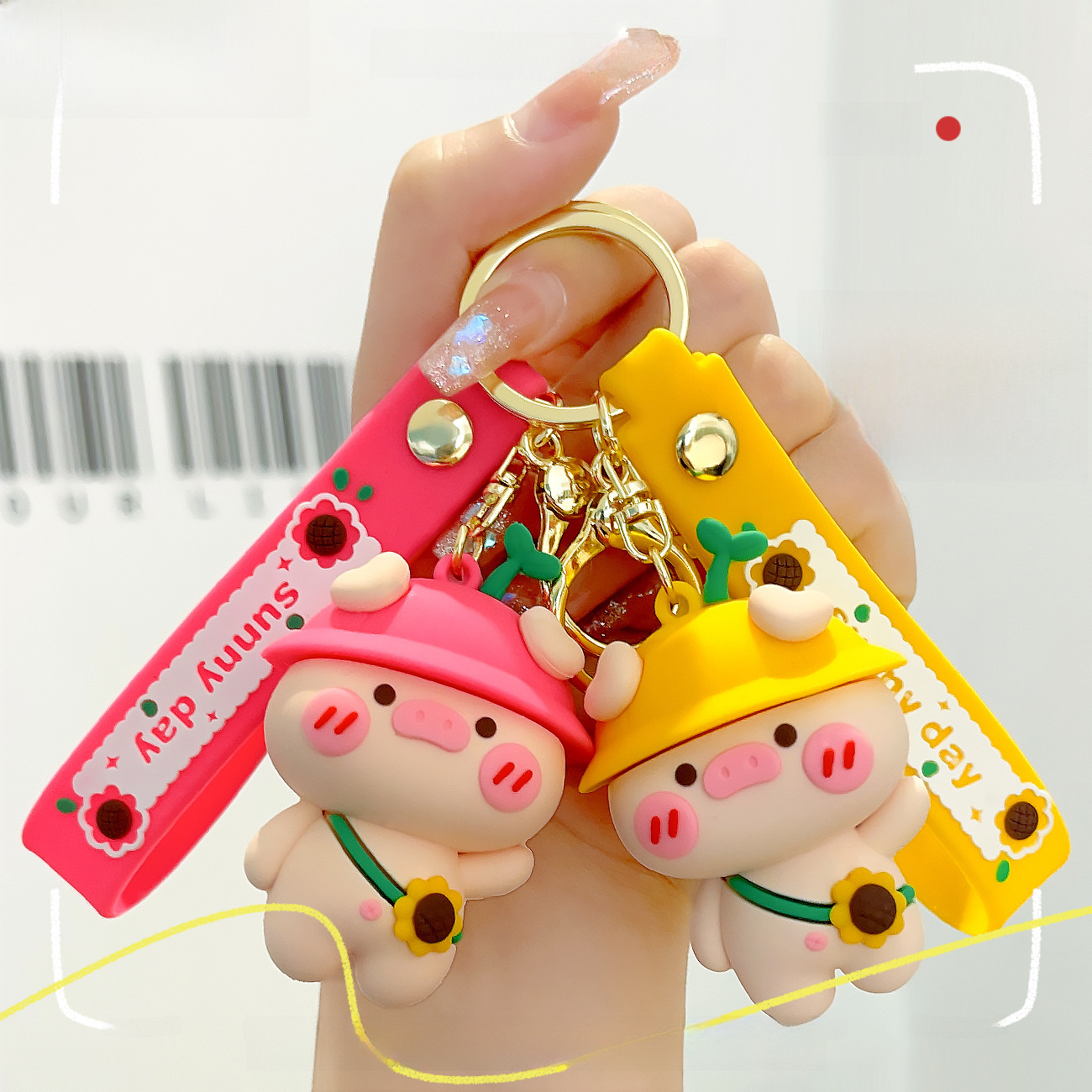 Original New Pastoral Cute Piggy Cartoon Keychain Women's Cute Soft Rubber Doll Car Key Chain Schoolbag Pendant