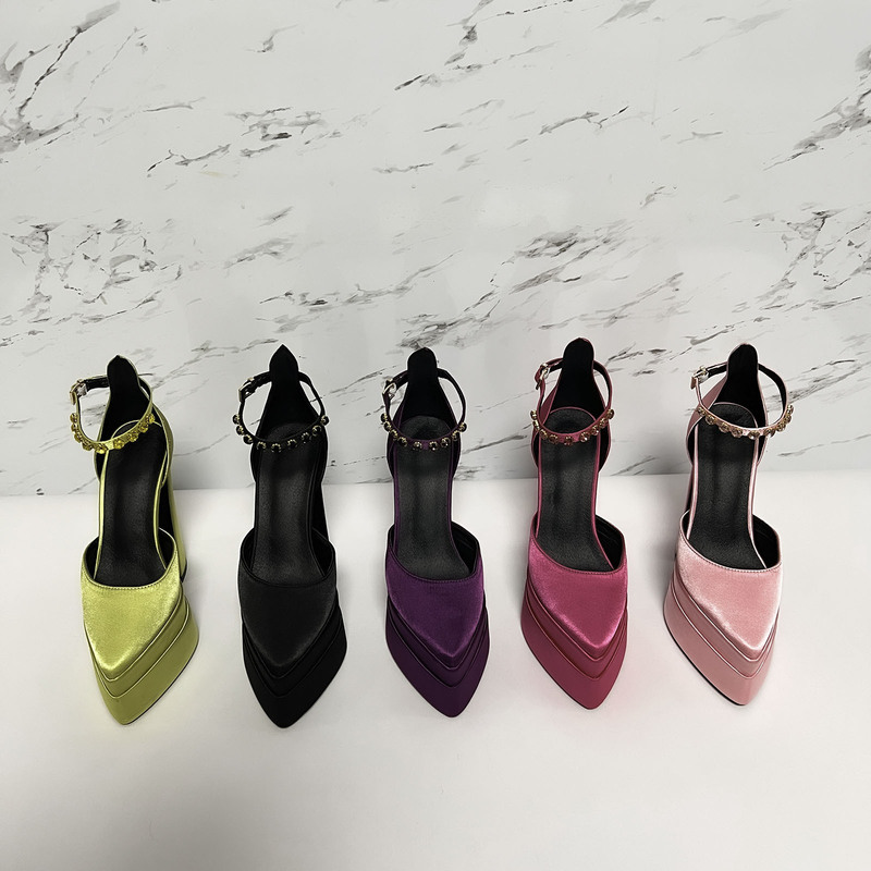 Fan s new thick high heel 14.5cm single-layer shoes foreign trade heels color rhinestone waterproof platform thick bottom pointed female plus size