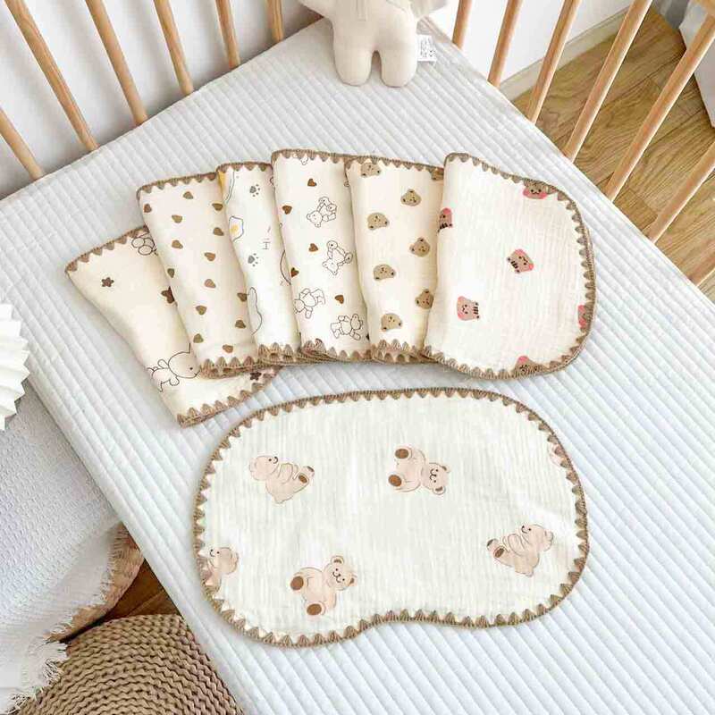 10-Layer Cotton Gauze Baby Flat Pillow, Sweat-Absorbent Pillow Cover, Cartoon Print Newborn Pillow, Anti-Spit-Up Cloud Pillow