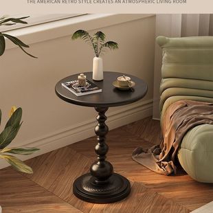 Living Room Household Small Coffee Table Side Table Retro Corner Table Iron Bedside Balcony Small Round Table Retro Bedside Table Side Table