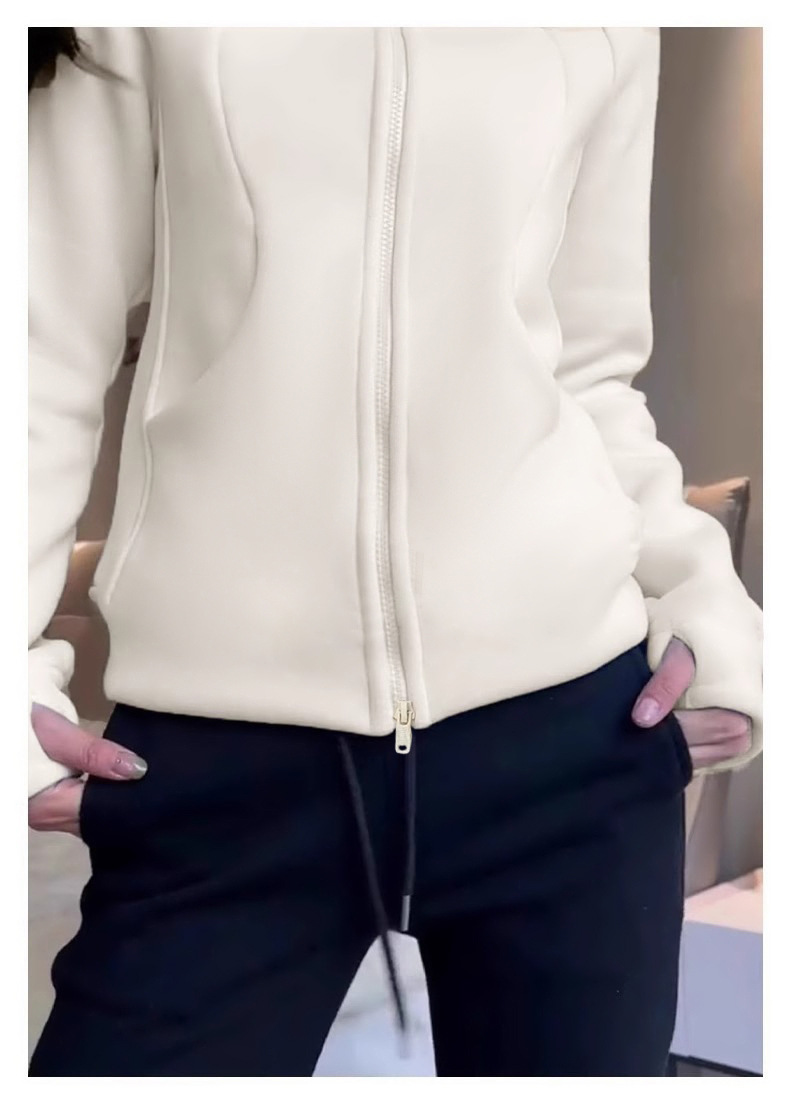 Double Pull-up Collar Yoga Jacket, Fleece Thickened Slim-fit Sports Top, Fitness Clothes For Women_desvips.com