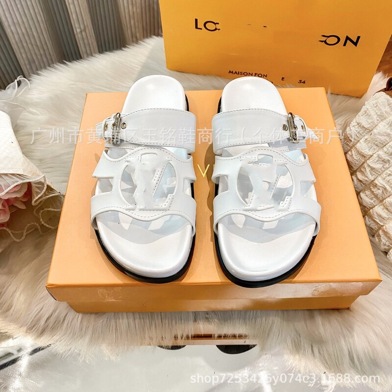 High-quality foreign trade women's flat sandals with metal rhinestone buckle, fully enclosed, non-slip, versatile slip-on sandals, wholesale in stock High-quality foreign trade women's flat sandals with metal rhinestone buckle, fully enclosed, non-slip, versatile slip-on sandals, wholesale in stock