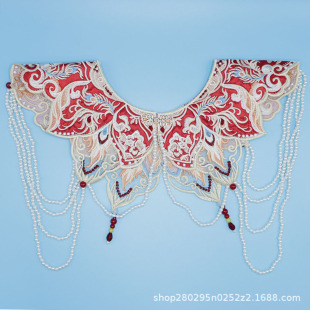 Red Phoenix Embroidery Cloud Shoulder Embroidery Beaded Antique Shawl Hanfu Fake Collar Accessories Collar Flower Accessories