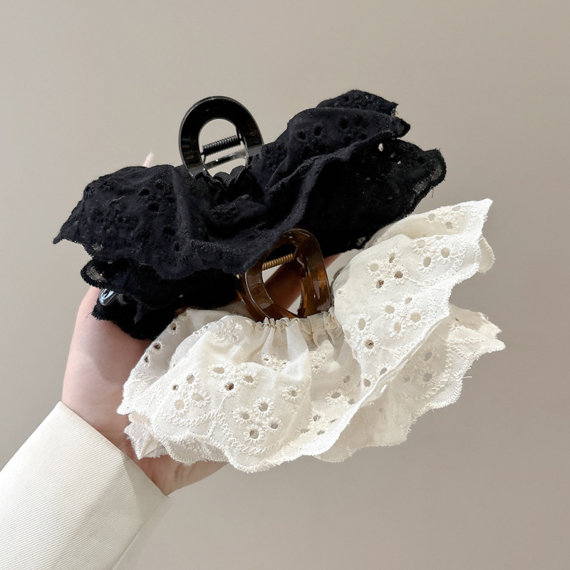 Flores de encaje temperamento gran clip de cabello para mujeres 2025 nuevo estilo de alta sensación detrás de la cabeza clip de cabello de pesca adornamiento para el cabello