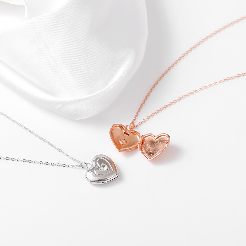 1 Pieza Plata De Ley 925 Forma De Corazón Plata De Ley 925 Cadena Portacables Collar Colgante display picture 4