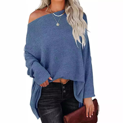 Women's Knit Top Honeycomb Shoulder 2025 Autumn European Women's Fashion Regular Long Sleeve