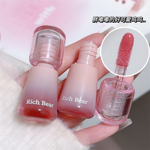RichBear Mushroom Head Bubble Bear Lip Glaze Moisturizing Film Student Plain White Cheap Lipstick Lip Glaze Glass