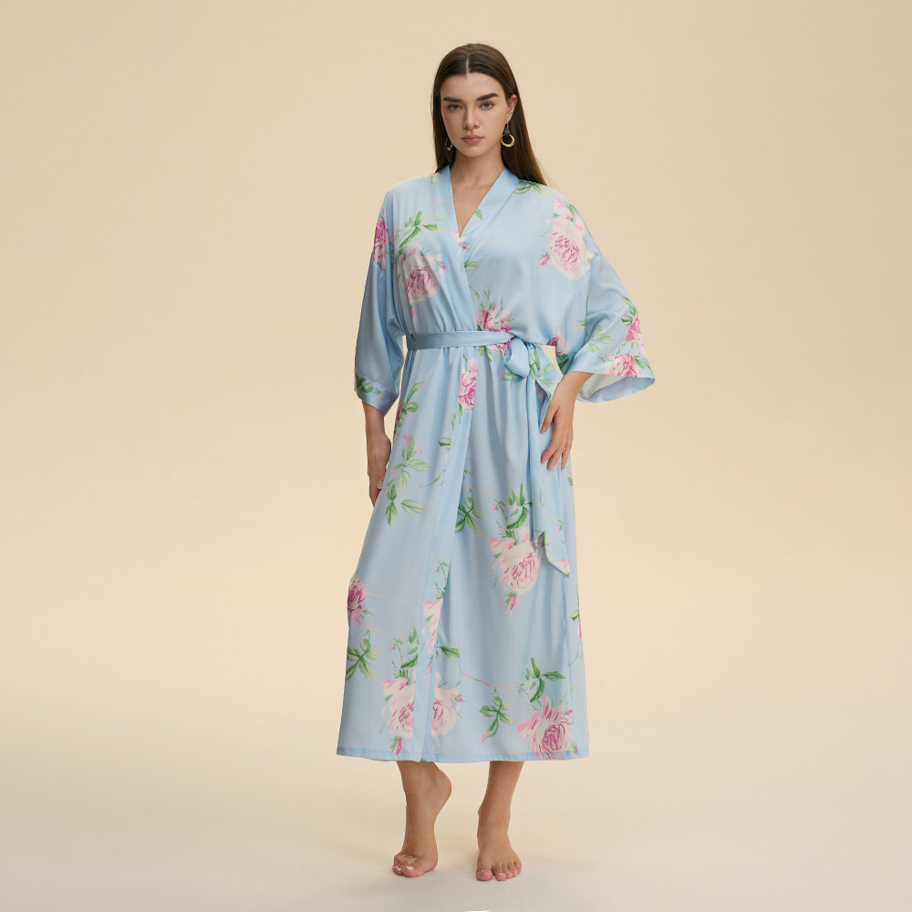 Yaoting Europa y los Estados Unidos nuevo satén pijama de tamaño grande mujer primavera y otoño delgada camisa larga de mangas largas ropa de casa WP5021