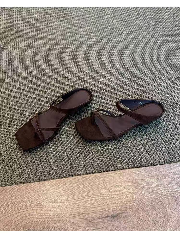 Women's Square Toe Wedge Slip-on Sandals Retro Comfortable Shoes_voghion.com