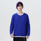 2026秋季圆领宽松长袖针织衫青少年运动风罗纹底摆透气腈纶线衫，男装针织衫/毛衣，星座614