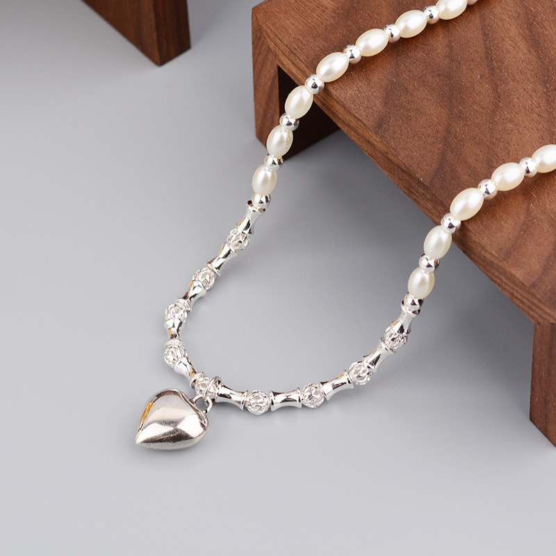 Mode Süße Herzförmige Halskette Perlennahtkette Kupferhalskette display picture 2