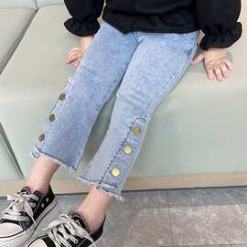 女童洋气牛仔裤秋装新款儿童显瘦喇叭长裤宝宝修身弹力裤779