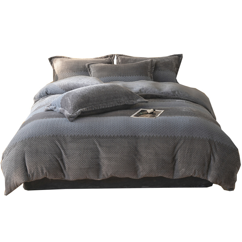 Invierno engrosado tallado cama de terciopelo de leche cuatro piezas más sábanas de edredón de doble cara coral terciopelo de cama tres piezas