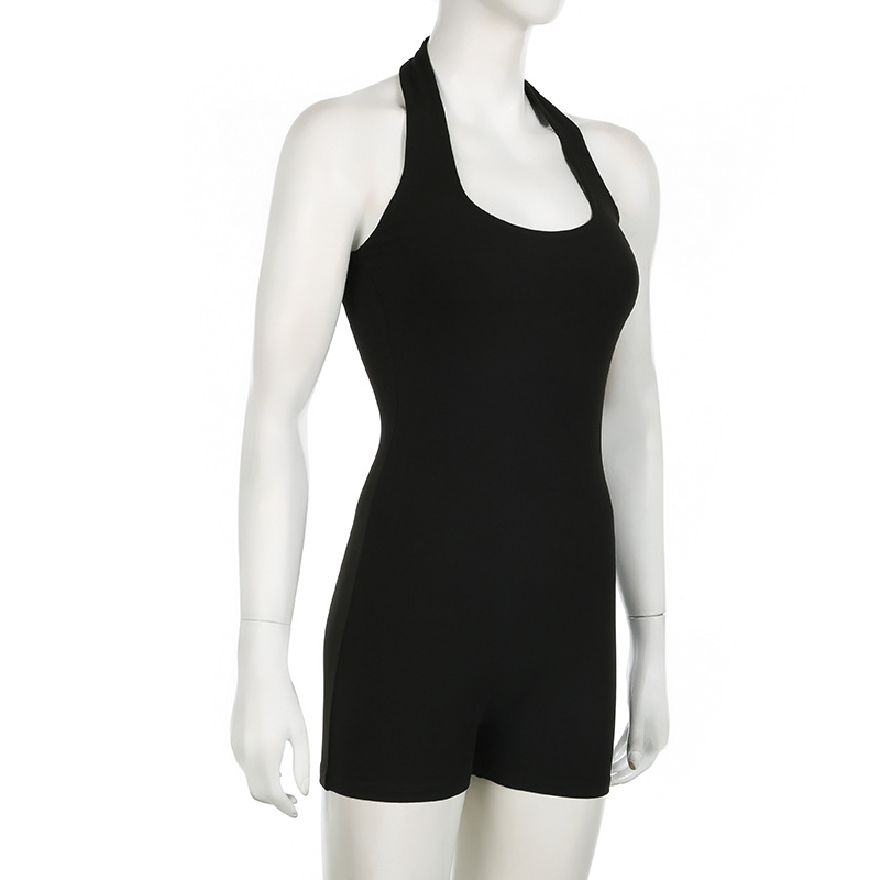 Summer Street Sports Fitness Halter Jumpsuit Solid Color Tight Sexy Casual Sleeveless Jumpsuit Shorts