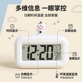 多功能电子闹钟带夜光学生专用起床叫醒时钟万年历温度计显示跨境