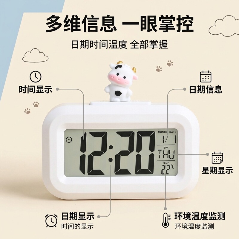 Multifunctional Electronic Alarm Clock with Night Light, Student-Specific Wake-Up Clock, Perpetual Calendar, Thermometer Display, Cross-Border Multifunctional Electronic Alarm Clock with Night Light, Student-Specific Wake-Up Clock, Perpetual Calendar, Thermometer Display, Cross-Border