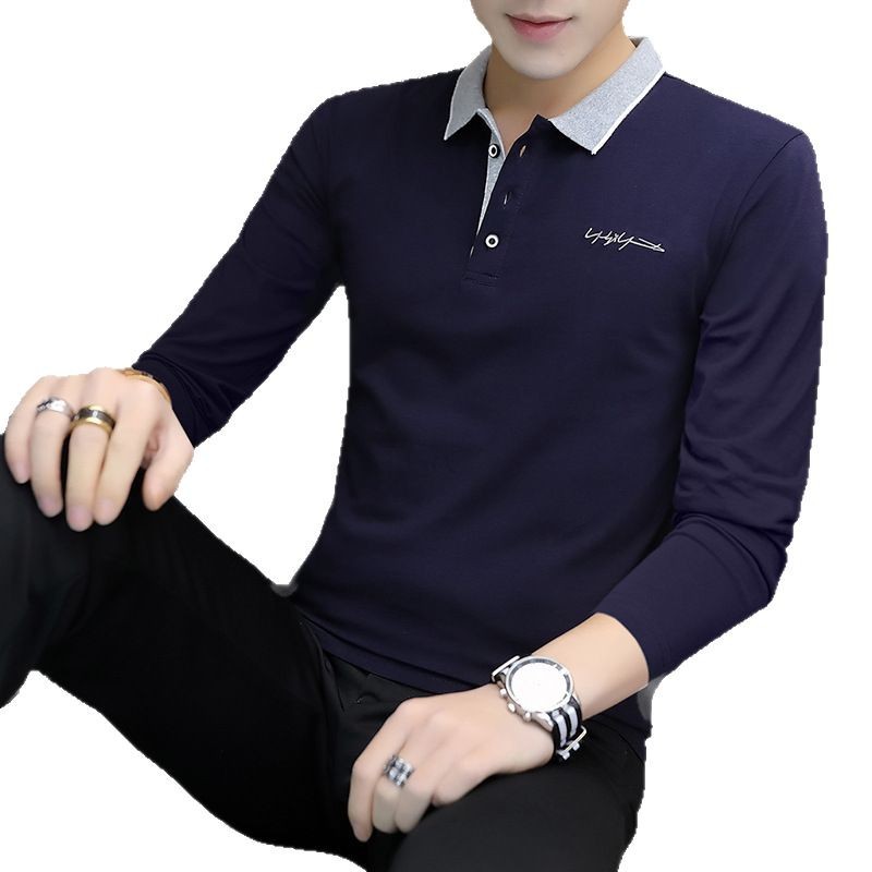 Camisetas POLO transfronterizas de primavera y otoño para hombre, camisetas básicas modernas para negocios, camisetas POLO versátiles de manga larga para jóvenes, ropa masculina de comercio exterior. image 6