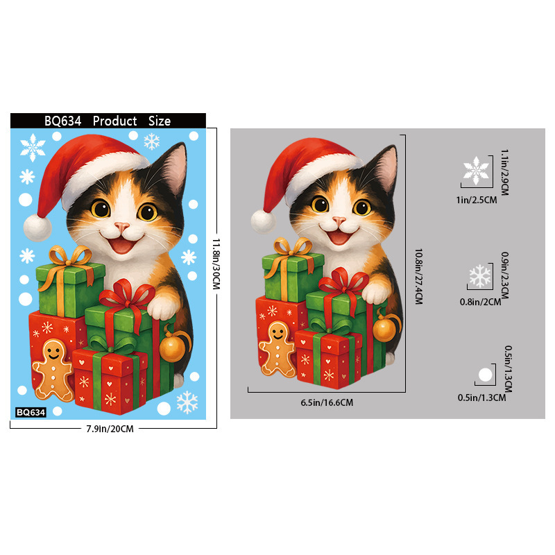 Amazon クリスマスステッカークリエイティブ子猫静電ステッカークリスマスパーティー用品スノーフレークベルガラスステッカー|undefined
