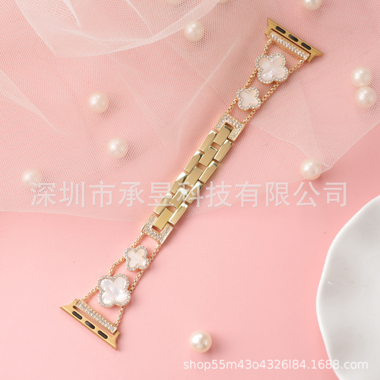 Adecuado para la manzana de cuatro Hojas de Trébol de metal correa de reloj de manzana watch7/SE/6/5/4/32 diamante incrustado cadena de reloj