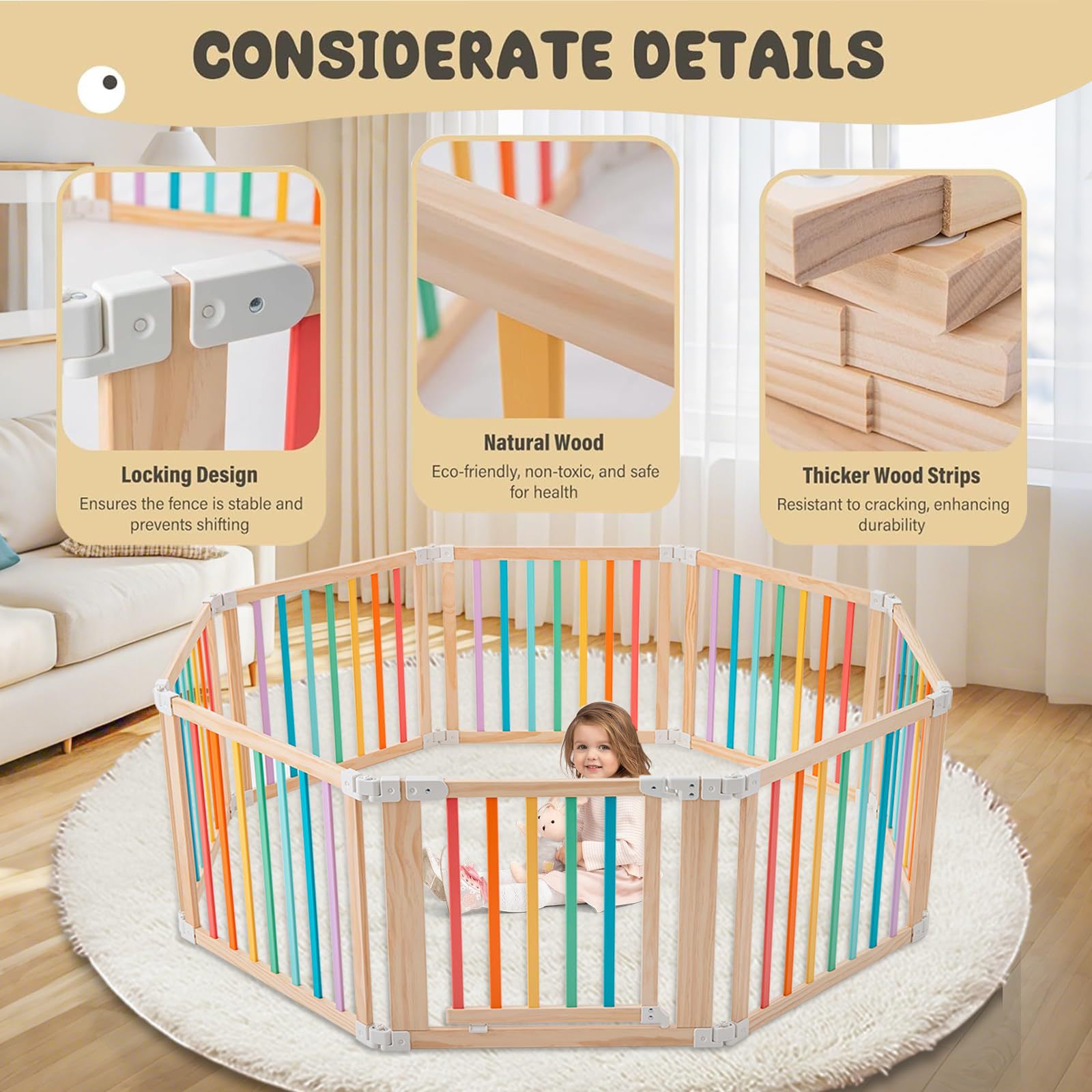 Cross-Border Solid Wood Baby Fence Guardrail Baby Indoor Game Fence Children's Above Ground Fence Crawling Mat Paradise