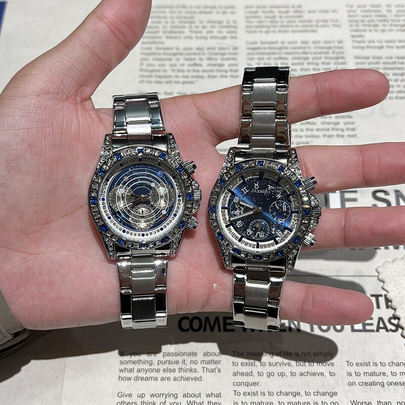 2025 New Model Sun, Moon, and Stars Six-Hand Luminous Seconds Dial Men's Watch Steel Strap Foreign Trade Live Popular Dropshipping