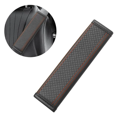 Car Seatbelt Shoulder Pad Embossed Leather Safety Belt Cover Thickened Protective Cover for Car Seatbelt (Seat belt shoulder pad) - embossed-shoulder-pad-black-and-red-single
