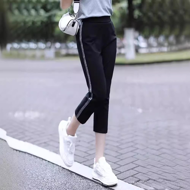 Seven and Eight Pants Women's Summer Thin Casual Sports Pants High Waist Large Size Ice Silk Small Foot Pants Small Women's Pants