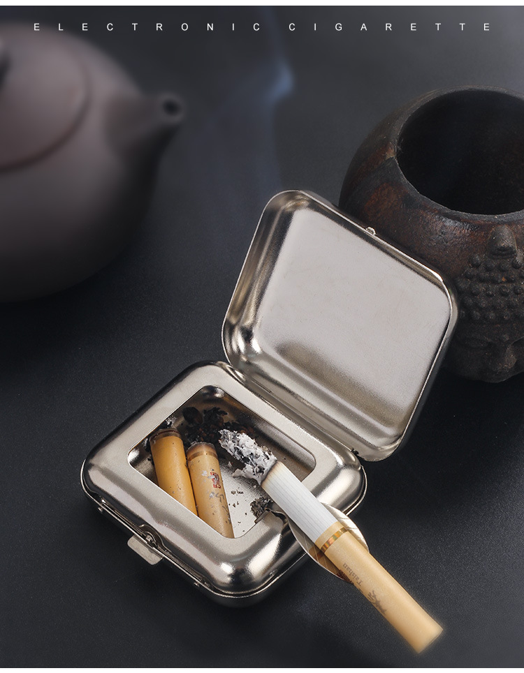 Stainless Steel Square Silver Simple Portable Mini Ashtray display picture 4