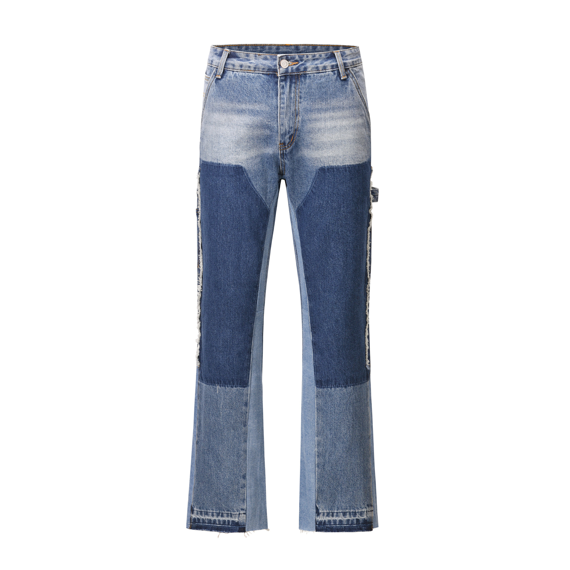 Herreklær, vasket, løse jeans med vide ben og trykk, design med diamantformede, rette bukser til menn og kvinner_voghion.com