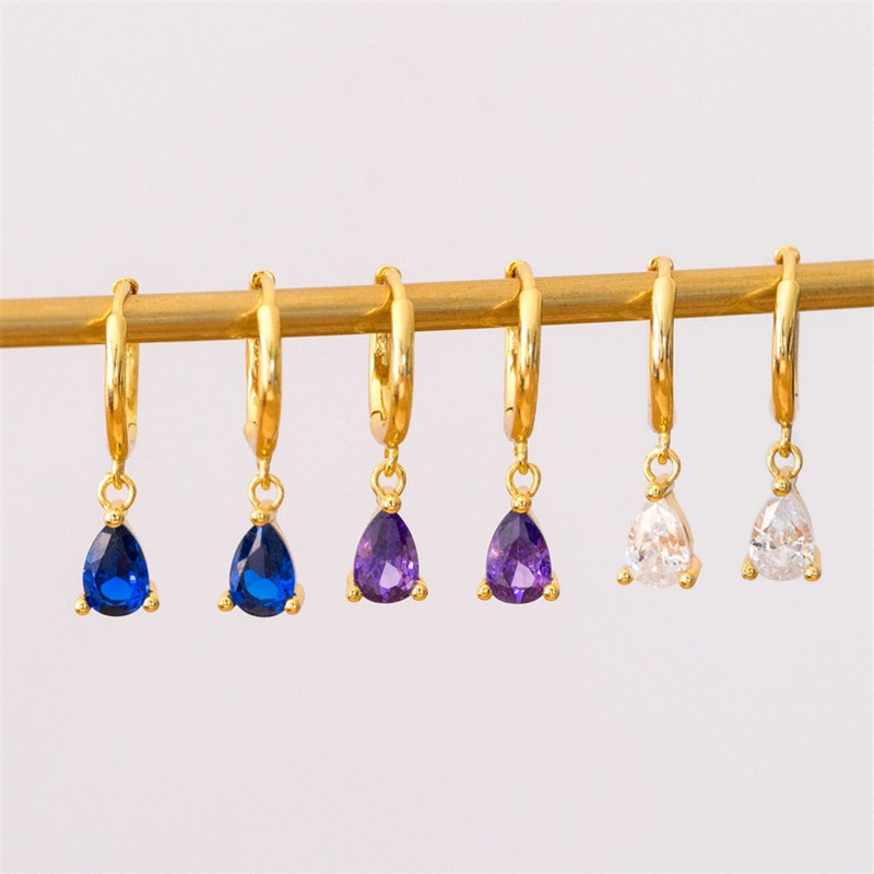 New Water Drop Zircon Earrings Fashion Copper Plated 14k Gold Piercing Jewelry display picture 4