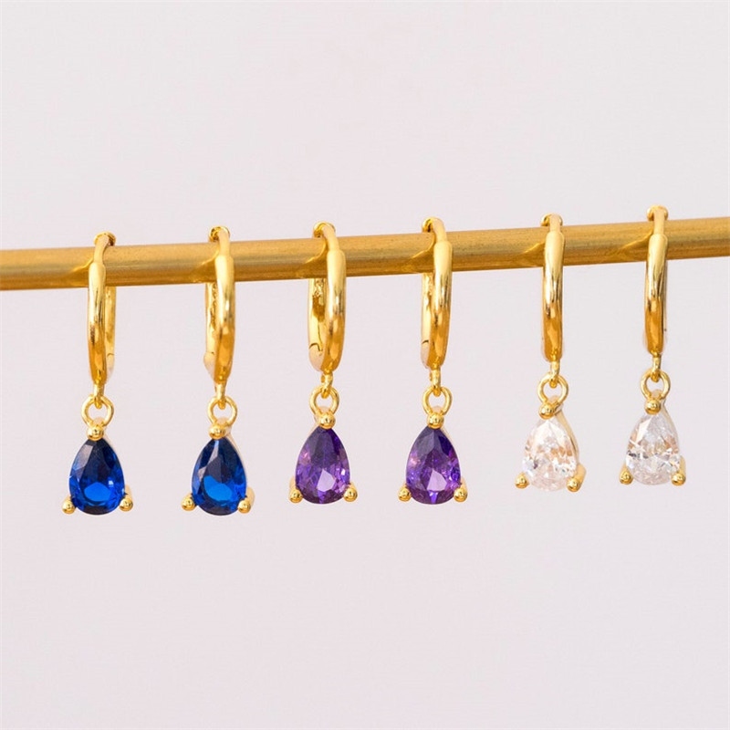 Nouvelles Boucles D&#39;oreilles En Zircon Goutte D&#39;eau Mode Cuivre Plaqué Or 14 Carats Piercing Bijoux display picture 4