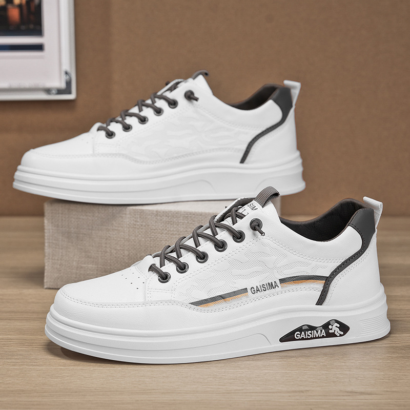 2025 primavera nuevo zapato de skate impermeable de cuero de un pie con suela suave aumentando la altura de los zapatos blancos casuales de moda estudiantiles