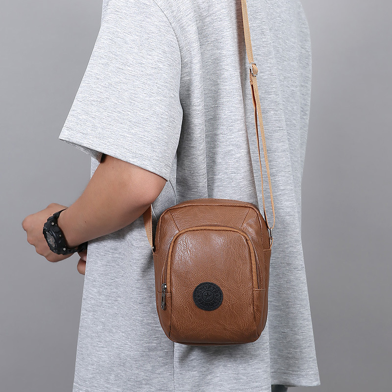 Hombres nuevo bolso de hombro portátil al aire libre de viaje móvil bolso de teléfono móvil ocio PU tela suave bolso de hombro de moda