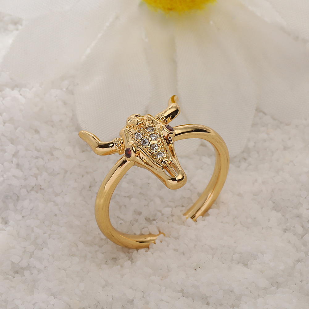 Fashion Bull Head Copper Gold Plated Zircon Open Ring display picture 5