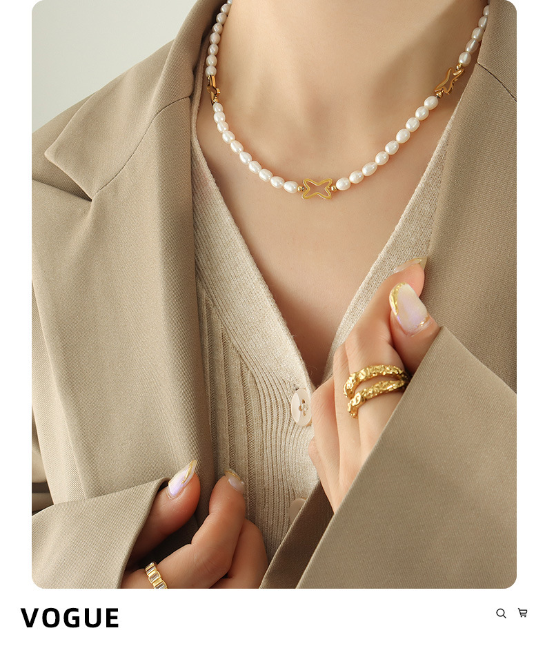 Elegant Star Pearl Titanium Steel Plating Necklace