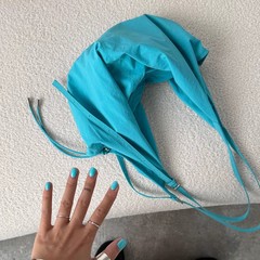 夏日尼龙蓝色饺子包慵懒风大容量托特包通勤牛角包腋下单肩斜挎包