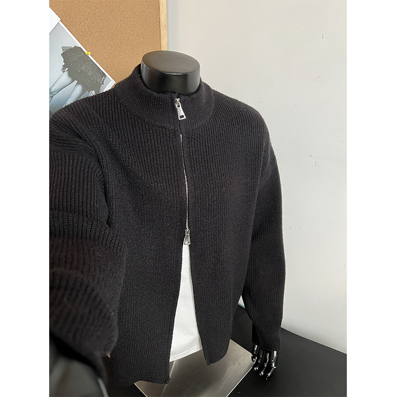 In-Stock High-Quality Heavyweight 620g Double-Zip Stand Collar Plus-Size Knitted Sweater Jacket My121-Special P40 Control 88