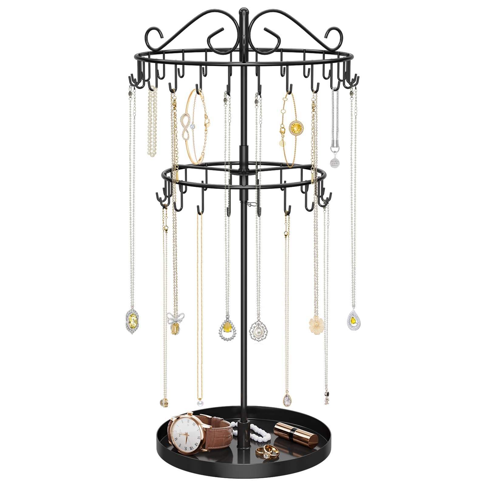Iron Art Jewelry Rack, Rotatable, Multi-Functional, Suitable for Home Use, Bracelet and Necklace Holder, Counter Jewelry Display Stand